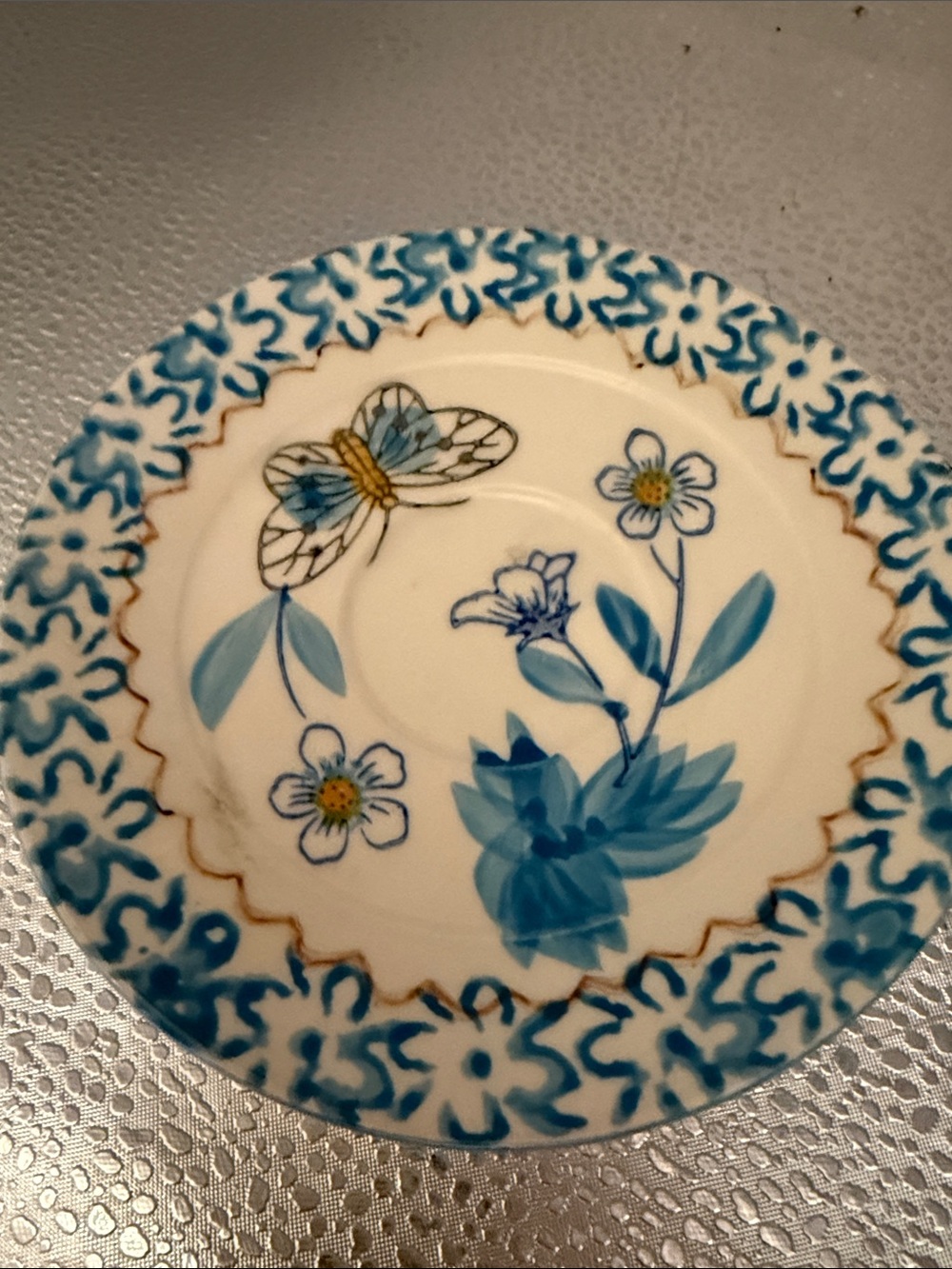 Blue Floral Butterfly Ceramic Decorative Saucer set of 4